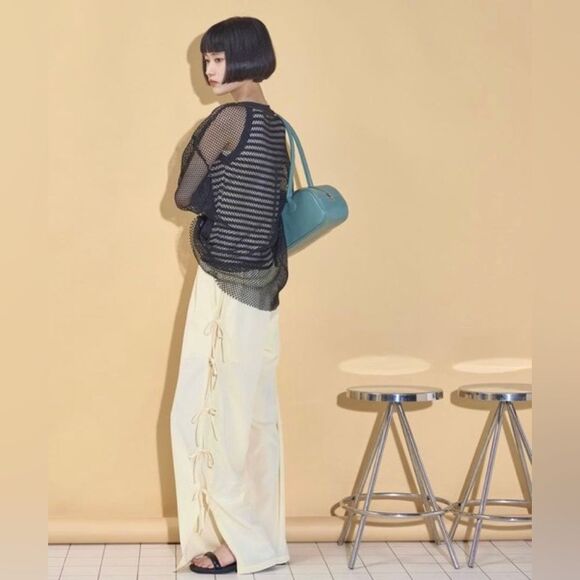 No Comment Linen Love Womens Side Ribbon Slit Hem Wide Leg Easy Pants Size Large - Picture 4 of 8